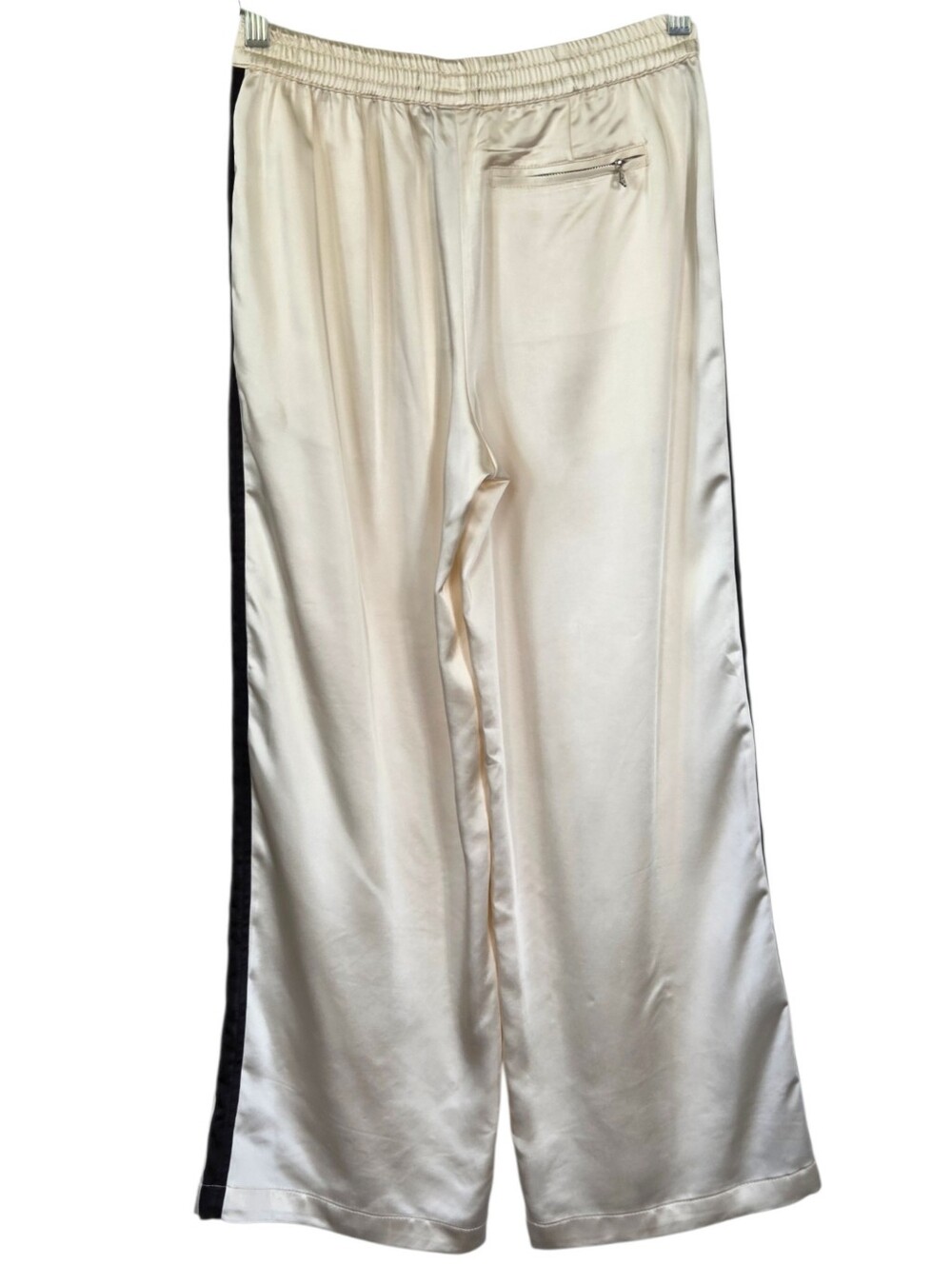 Sanctuary Satin Track Pants XS Ivory Black Stripe Relaxed Straight Sporty Luxe - Picture 7 of 14